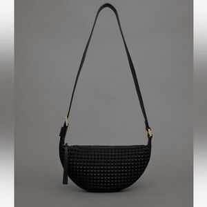 Black Textured Half-Moon Shoulder Bag